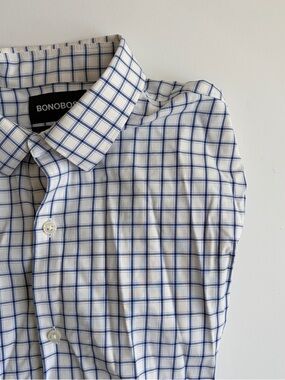 Bonobos White Dress Shirt with Blue Windowpane Check